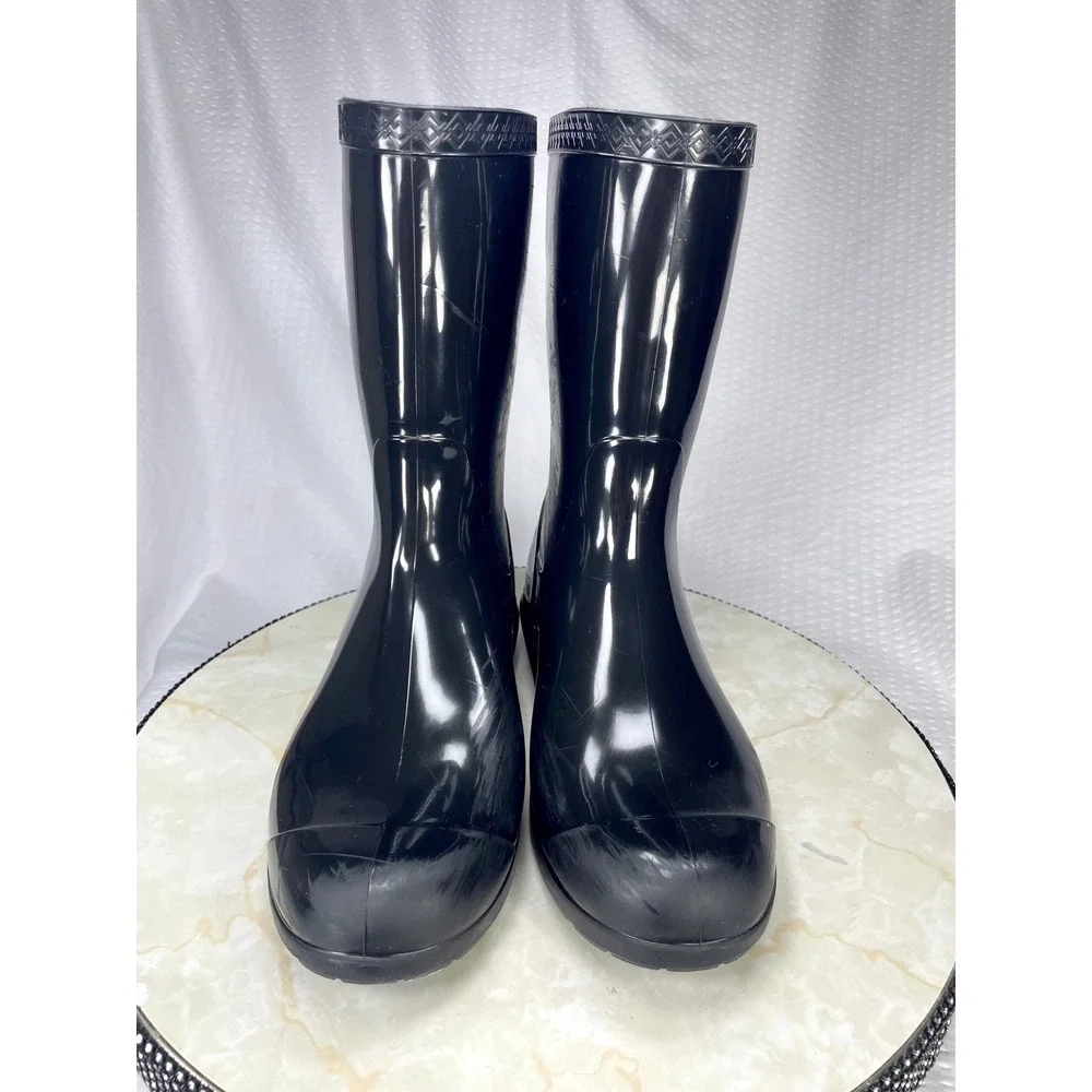 UGG Shaye Glossy Waterproof Rain Boots Womens 8 Black Rubber Outdoor Winter Shoe